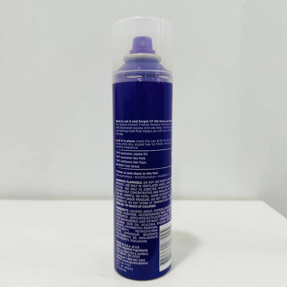Aussie Instant Freeze Hair Spray 24 Hour Extreme Hold 7 oz Jojoba Oil Sea Kelp